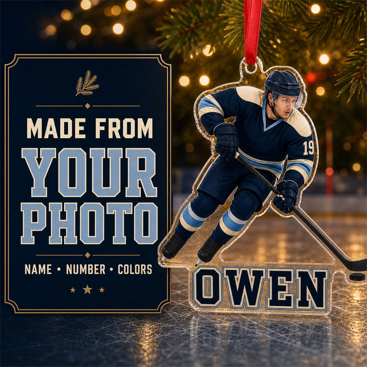 Personalized Ice Hockey Photo Acrylic Ornament - Custom Athlete Christmas Keepsake - image 1
