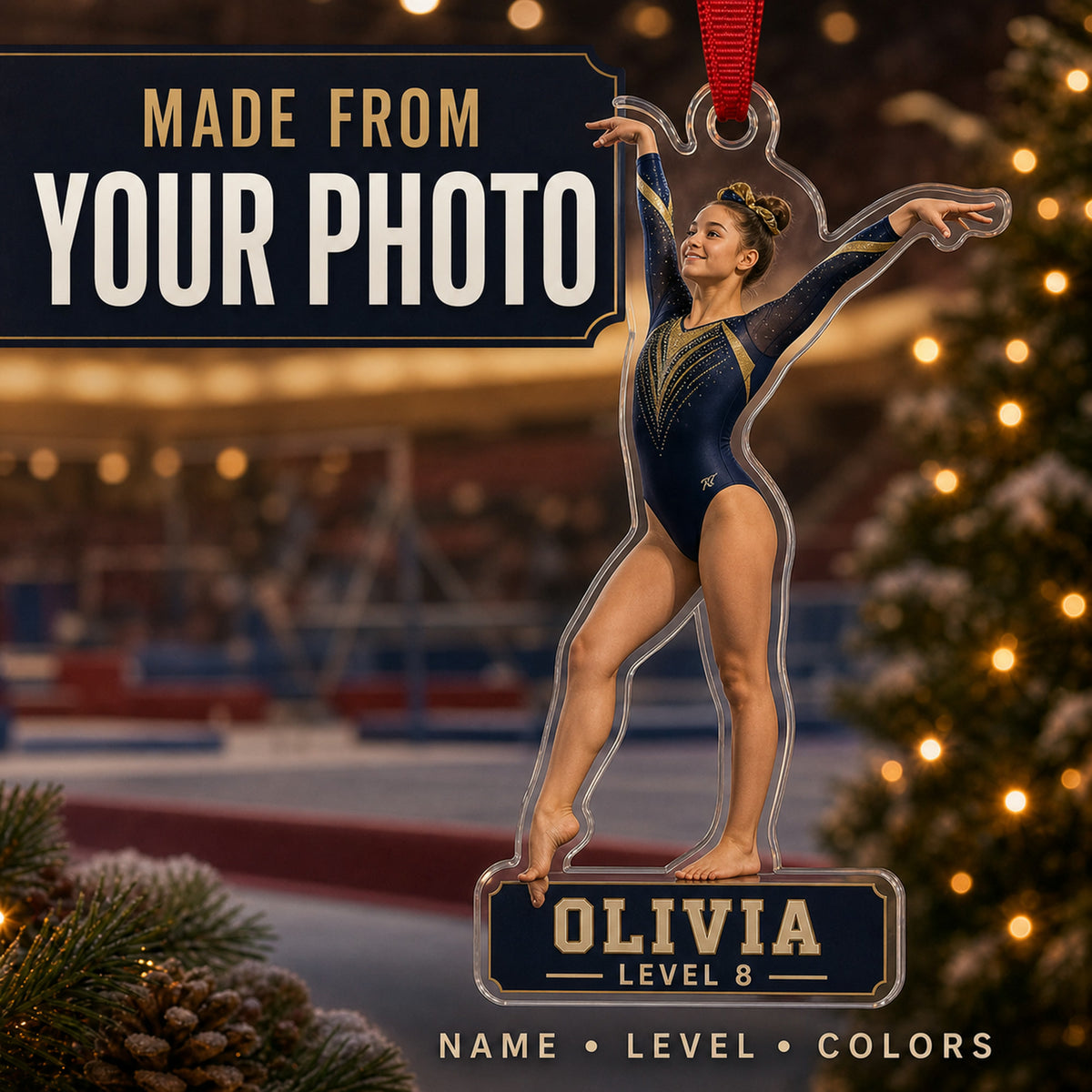 Personalized Gymnastics Photo Acrylic Ornament - Custom Athlete Christmas Keepsake - image 1