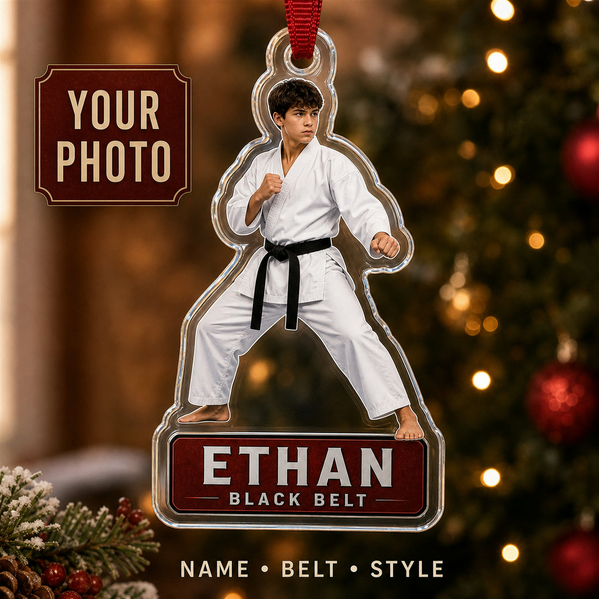 Personalized Martial Arts Photo Acrylic Ornament - Custom Athlete Christmas Keepsake - image 1