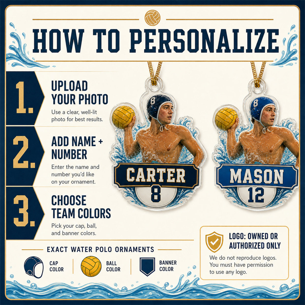 Personalized Water Polo Photo Acrylic Ornament - Custom Athlete Christmas Keepsake - image 5