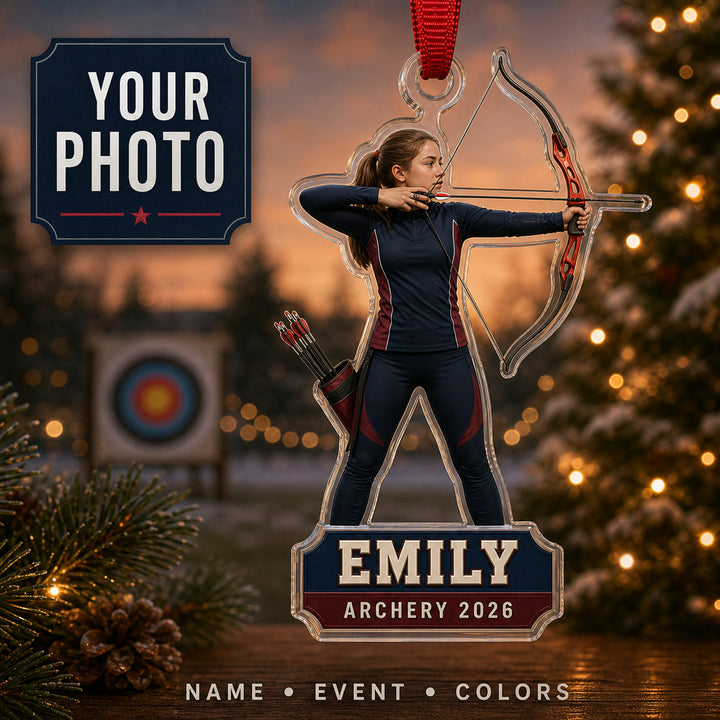 Personalized Archery Photo Acrylic Ornament - Custom Athlete Christmas Keepsake - image 1