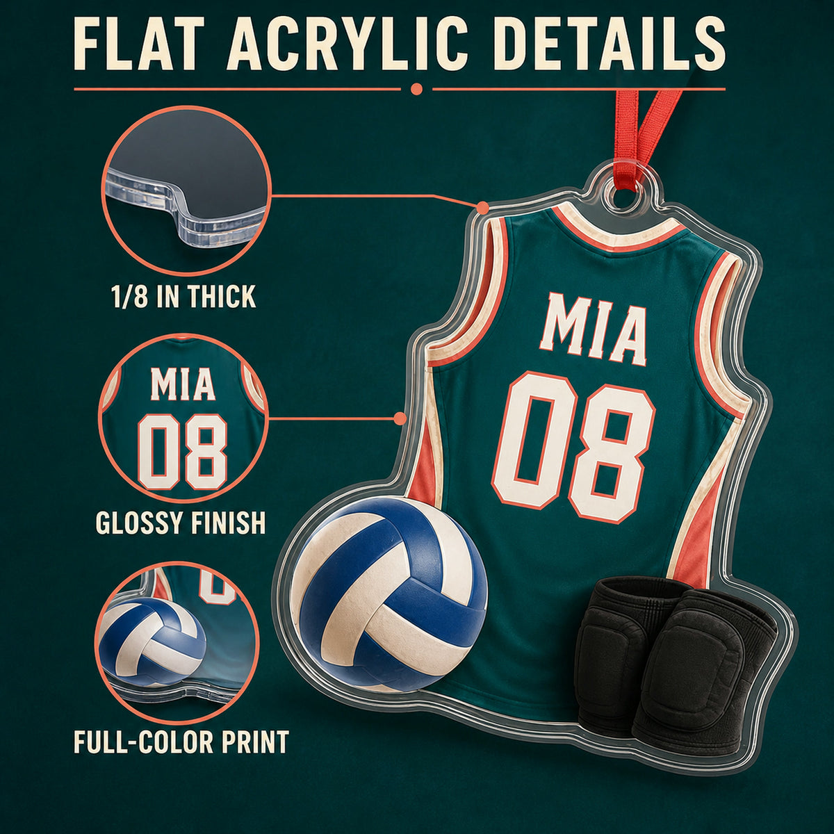 Personalized Volleyball Jersey Acrylic Ornament - Custom Name and Number - image 6