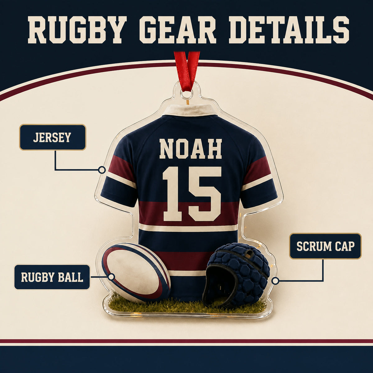 Personalized Rugby Jersey Acrylic Ornament - Custom Name and Number - image 4