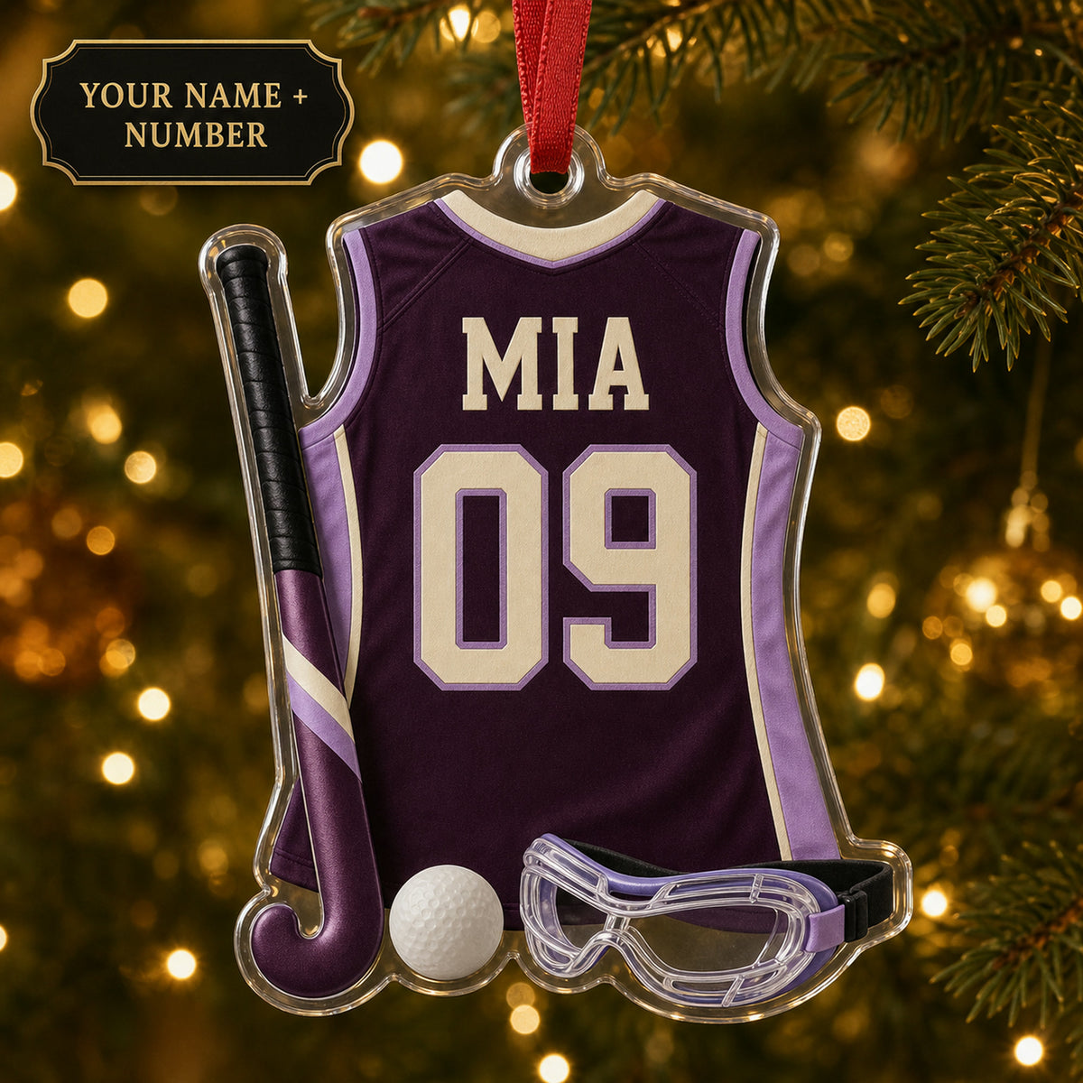 Personalized Field Hockey Jersey Acrylic Ornament - Custom Name and Number - image 1