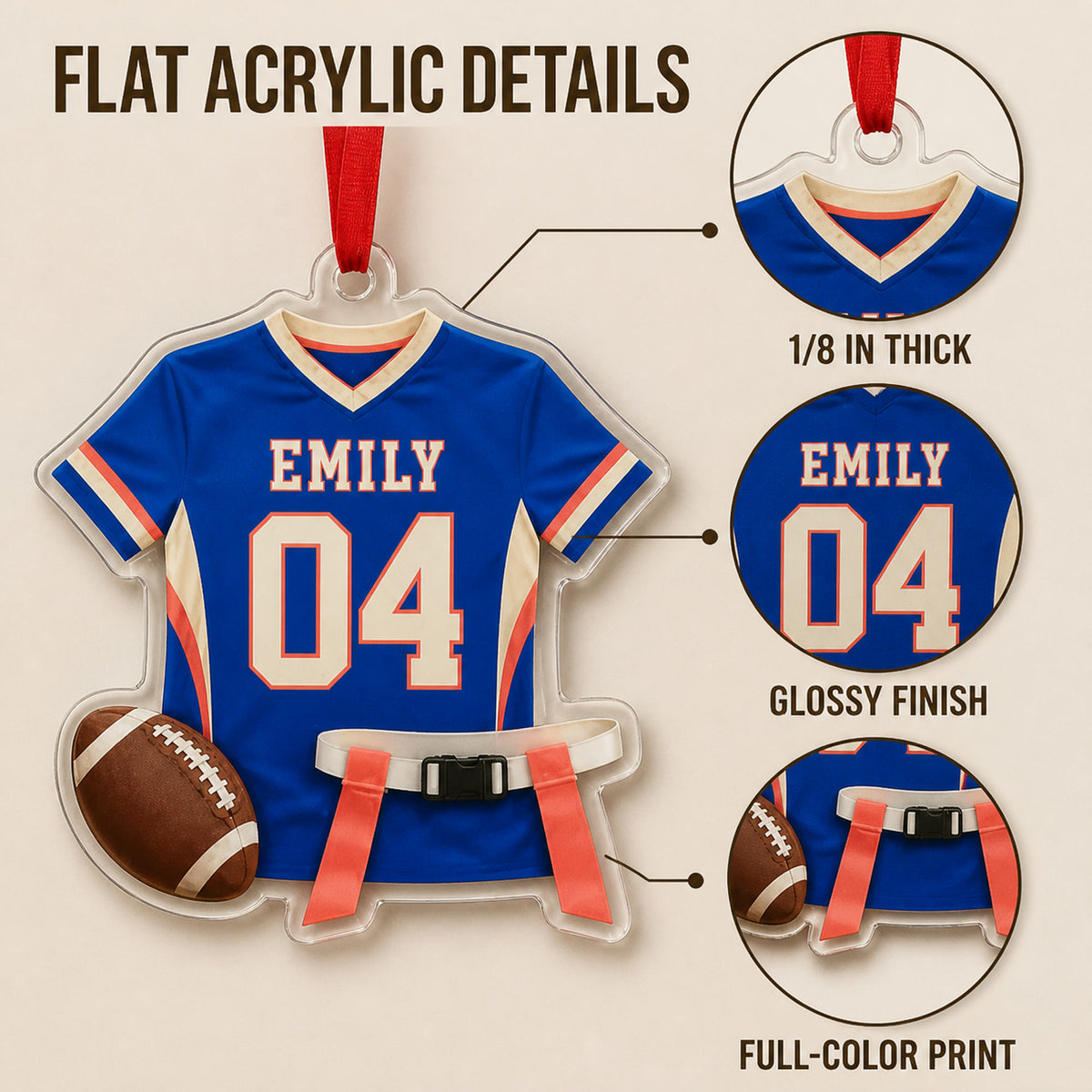Personalized Girls Flag Football Jersey Acrylic Ornament - Custom Name and Number - image 6
