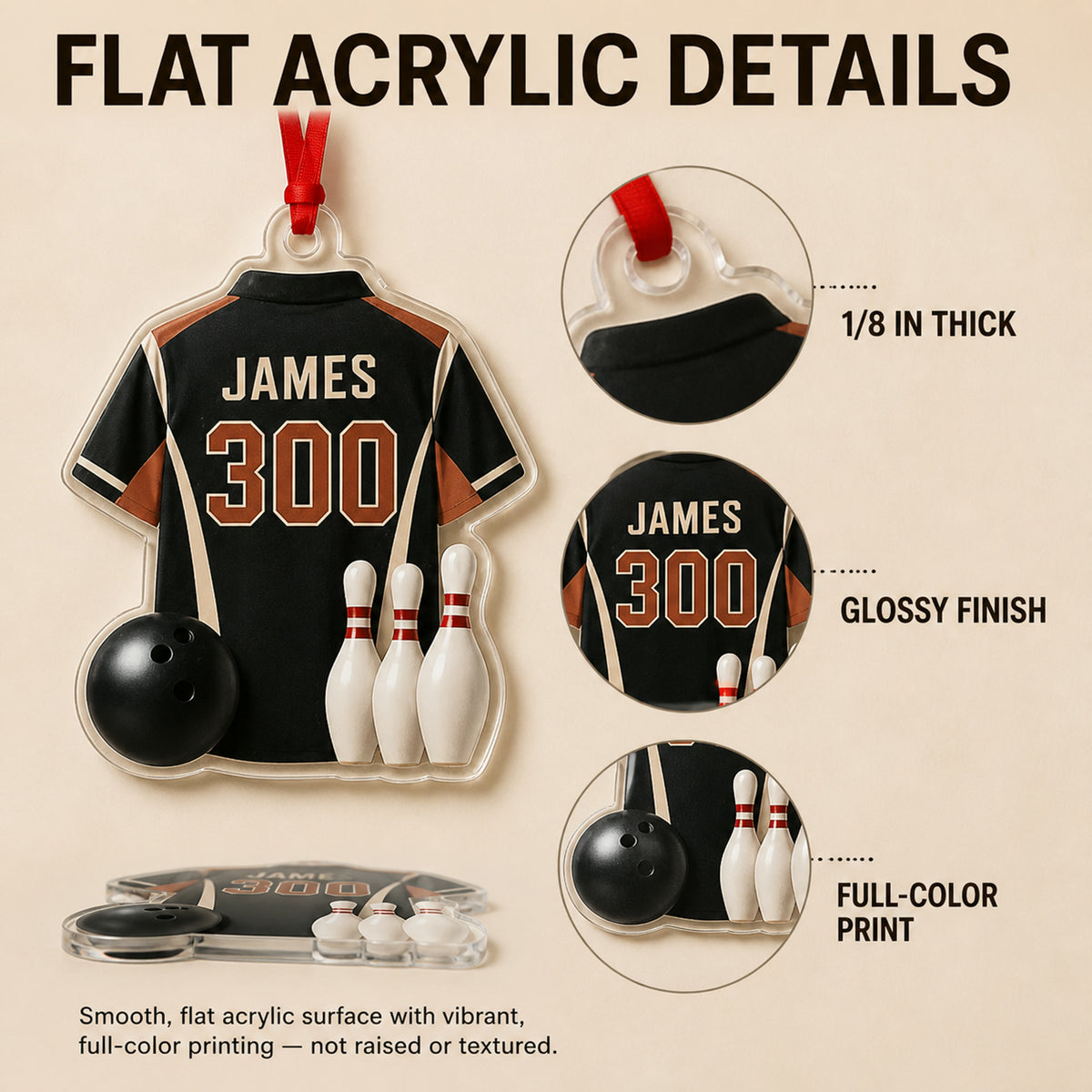 Personalized Bowling Jersey Acrylic Ornament - Custom Name and Number - image 6