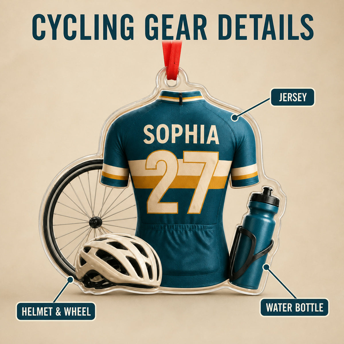 Personalized Road Cycling Jersey Acrylic Ornament - Custom Name and Number - image 4