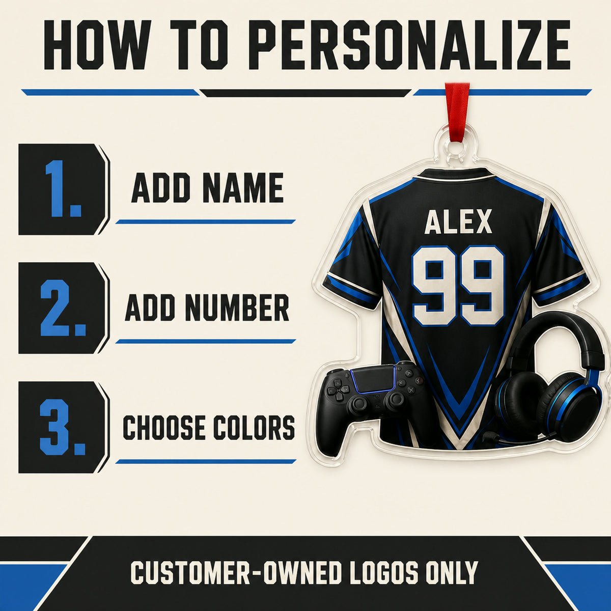 Personalized Esports Jersey Acrylic Ornament - Custom Name and Number - image 5