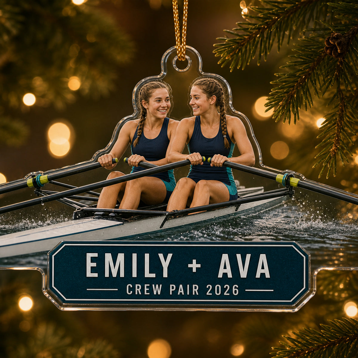 Personalized Rowing Crew Photo Acrylic Ornament - Custom Athlete Christmas Keepsake - image 3