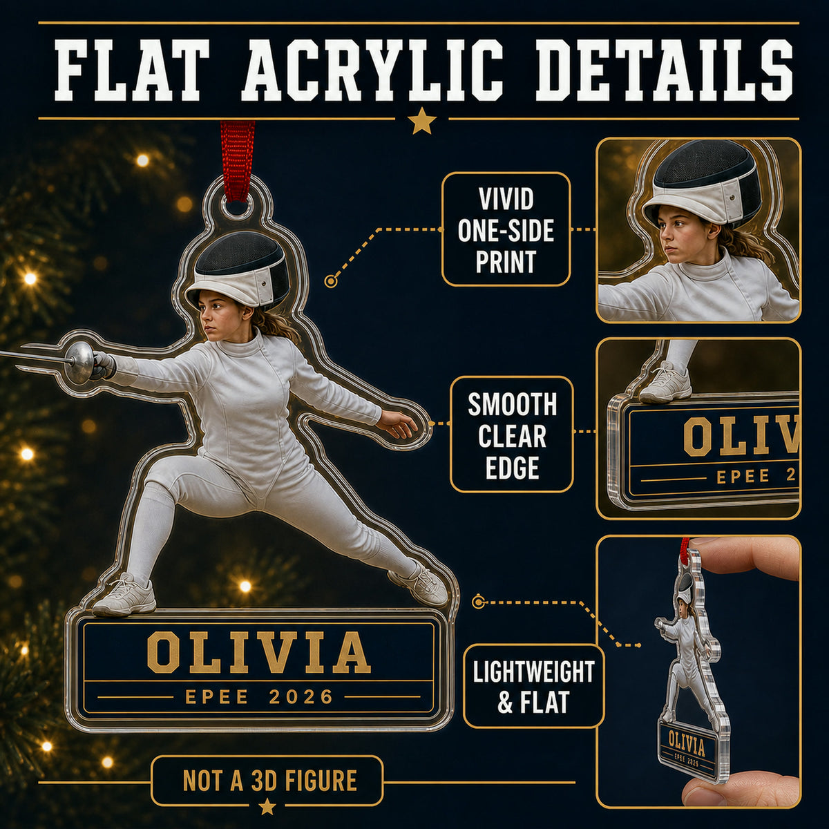 Personalized Fencing Photo Acrylic Ornament - Custom Athlete Christmas Keepsake - image 6