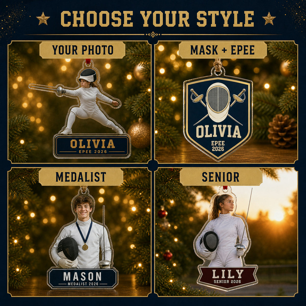 Personalized Fencing Photo Acrylic Ornament - Custom Athlete Christmas Keepsake - image 8
