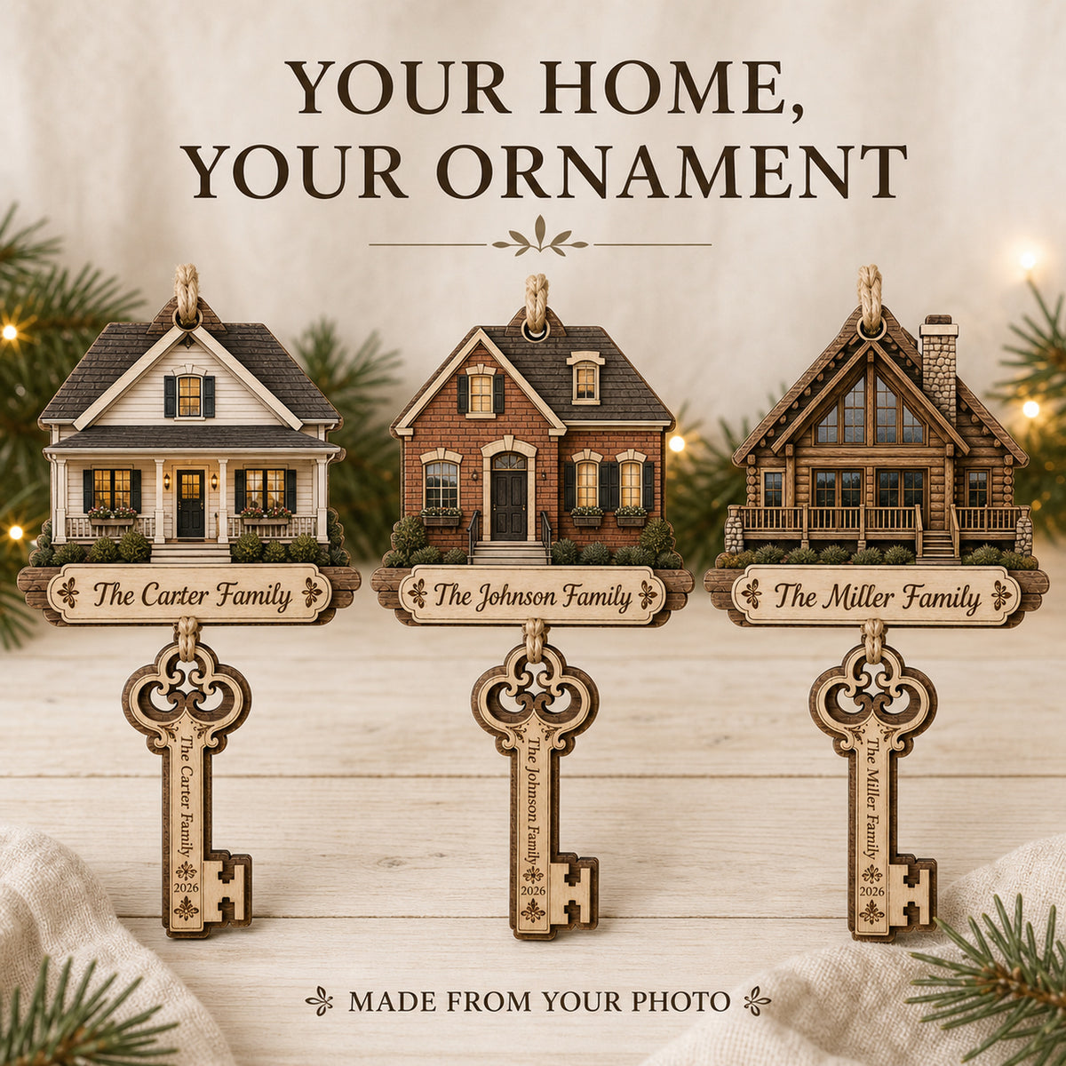 Personalized Home Sweet Home Key Wood Ornament - Custom Keepsake - image 2