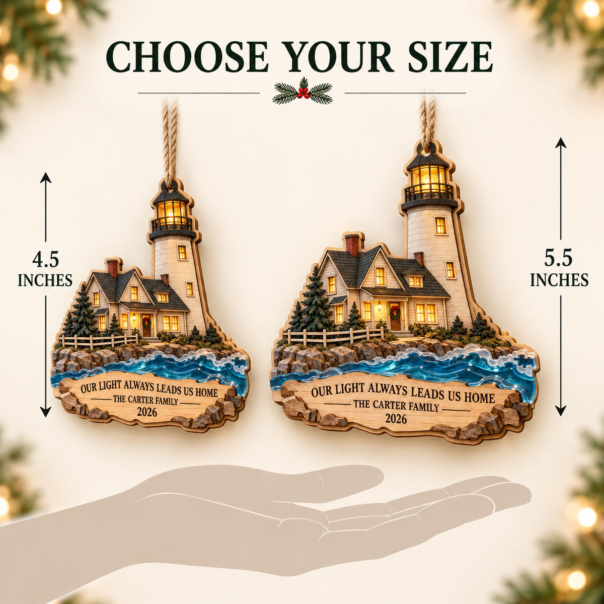 Personalized Lighthouse Keepers Christmas Wood Ornament - Custom Keepsake - image 4