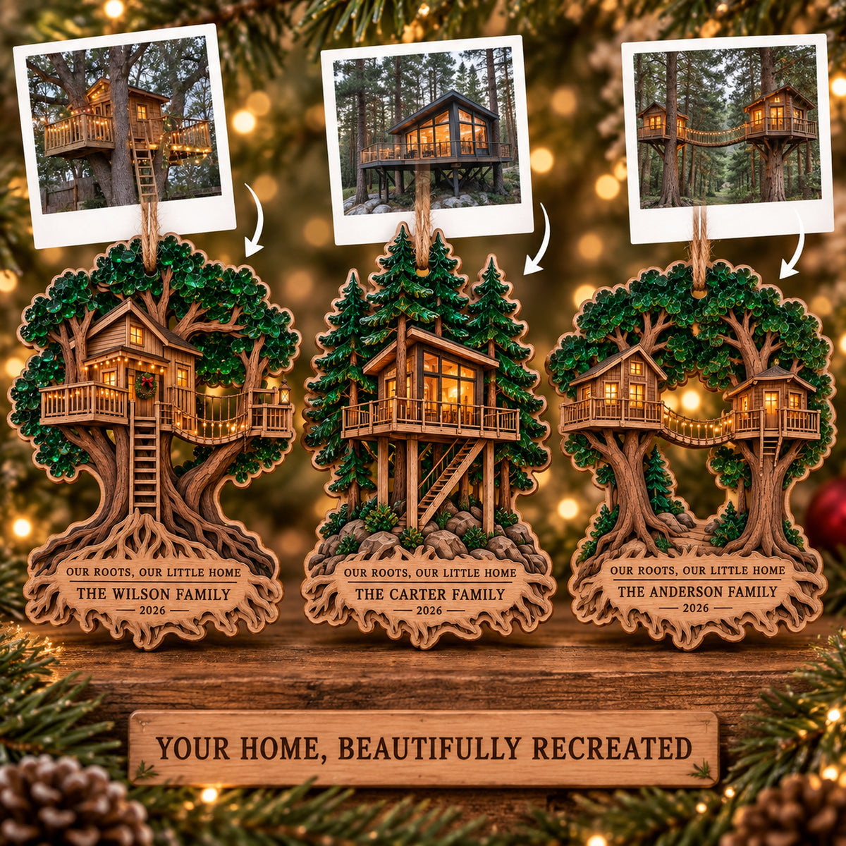 Personalized Rooted Together Treehouse Wood Ornament - Custom Keepsake - image 2