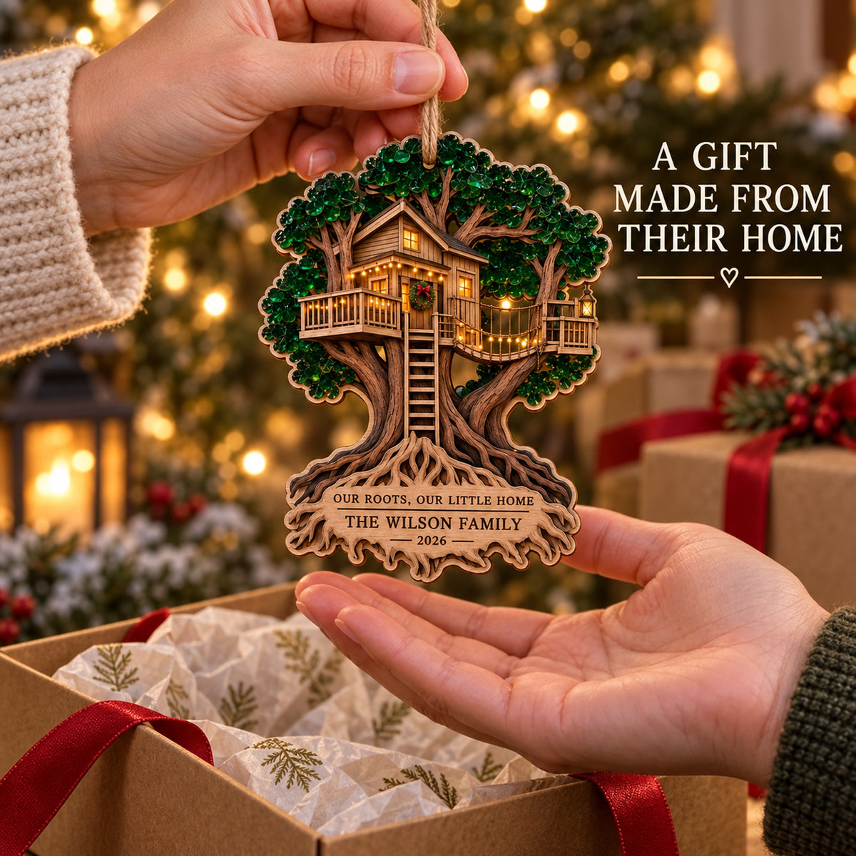Personalized Rooted Together Treehouse Wood Ornament - Custom Keepsake - image 3