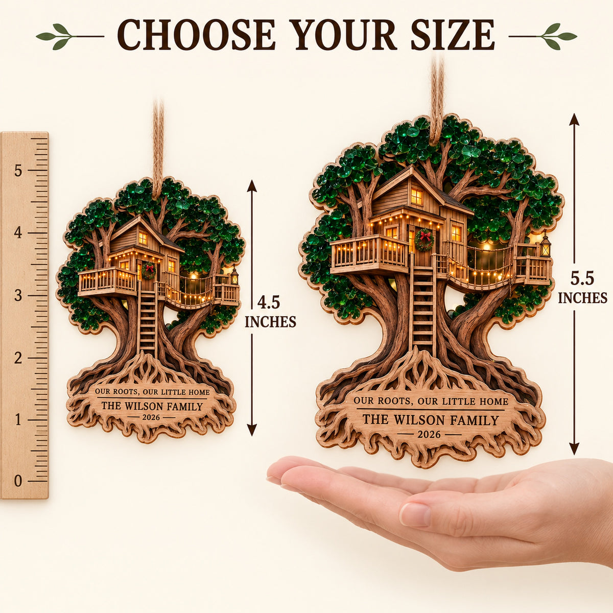 Personalized Rooted Together Treehouse Wood Ornament - Custom Keepsake - image 4