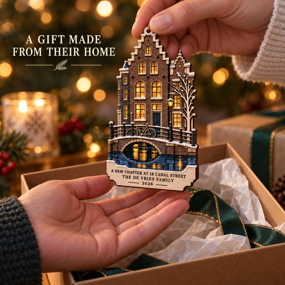 Personalized Amsterdam Canal Christmas Wood Ornament - Custom Keepsake - image 3