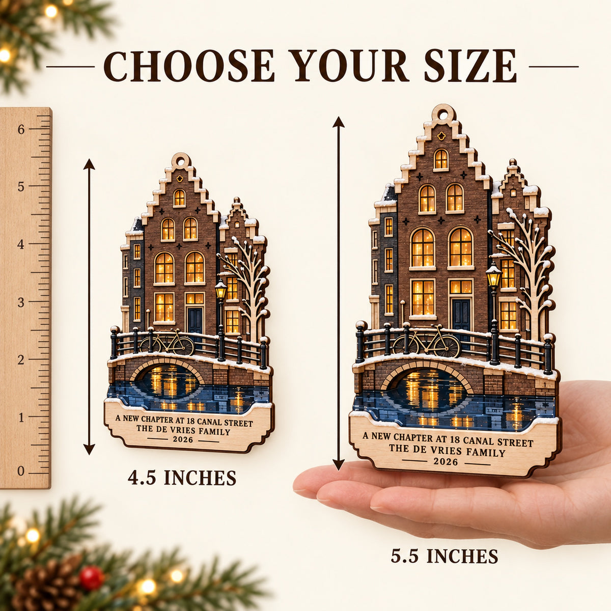 Personalized Amsterdam Canal Christmas Wood Ornament - Custom Keepsake - image 4