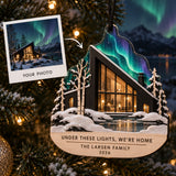 Personalized Nordic Aurora Cabin Wood Ornament - Custom Keepsake - image 1