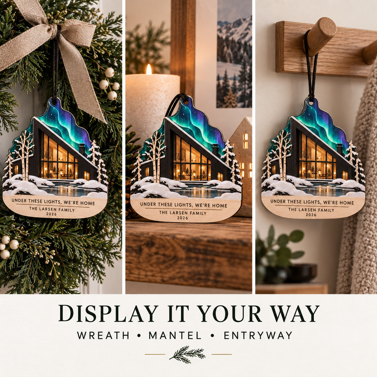 Personalized Nordic Aurora Cabin Wood Ornament - Custom Keepsake - image 6