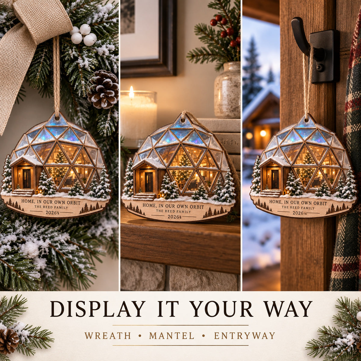 Personalized Christmas Dome Home Wood Ornament - Custom Keepsake - image 6
