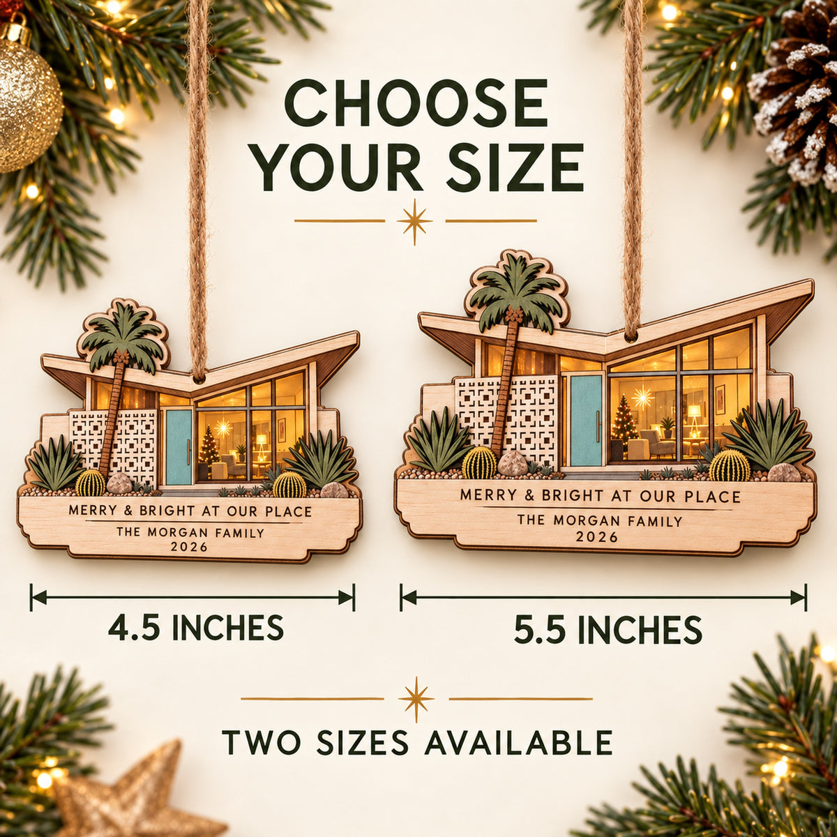 Personalized Mid Century Desert Home Wood Ornament - Custom Keepsake - image 3