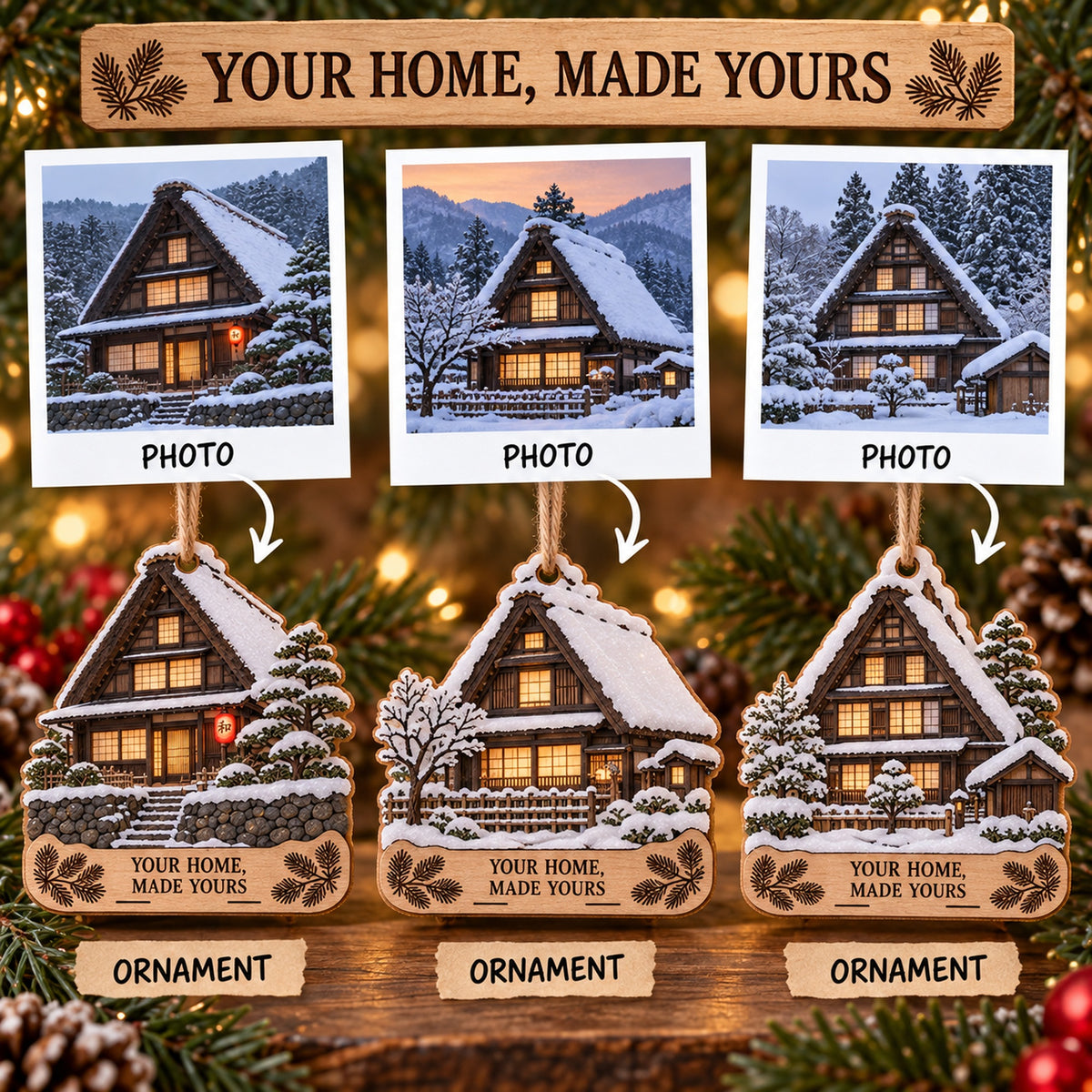 Personalized Japanese Snow Minka Wood Ornament - Custom Keepsake - image 2