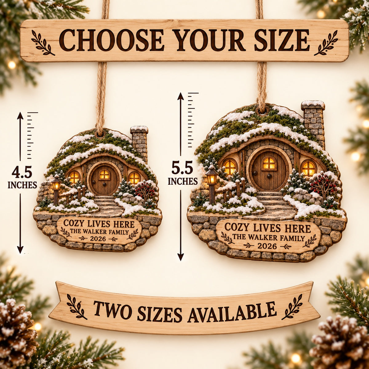 Personalized Earth Sheltered Winter Cottage Wood Ornament - Custom Keepsake - image 3