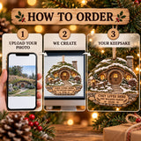 Personalized Earth Sheltered Winter Cottage Wood Ornament - Custom Keepsake - image 4