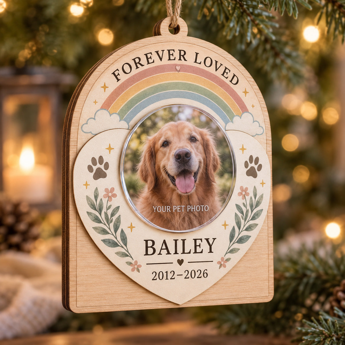 Personalized Pet Memorial Rainbow Wood Ornament - Custom Keepsake - image 1