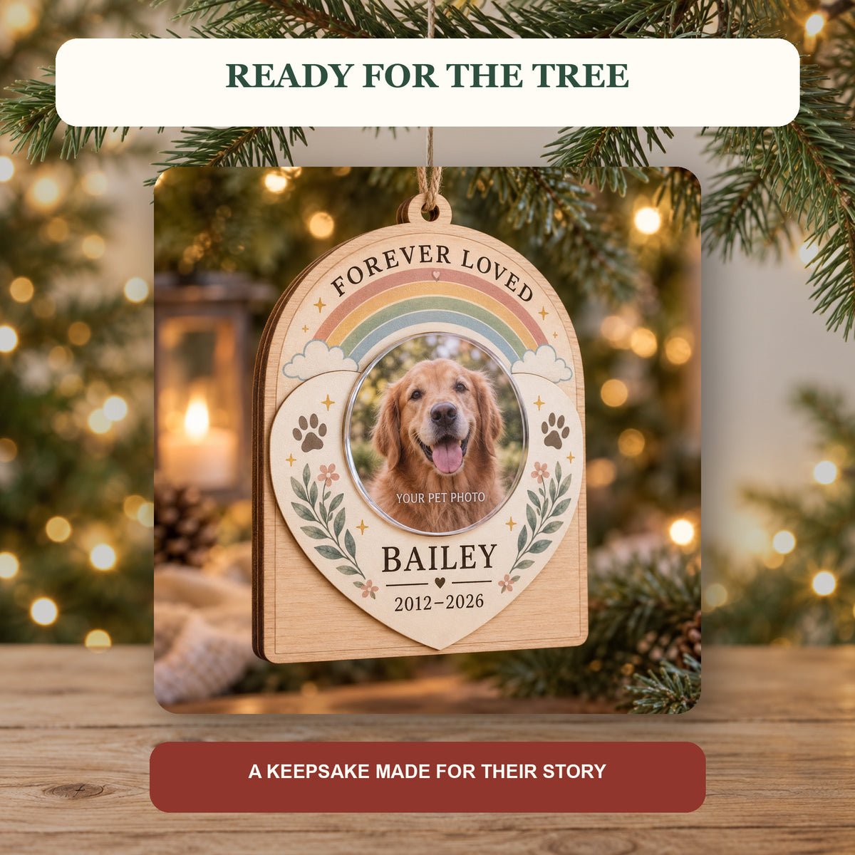 Personalized Pet Memorial Rainbow Wood Ornament - Custom Keepsake - image 6