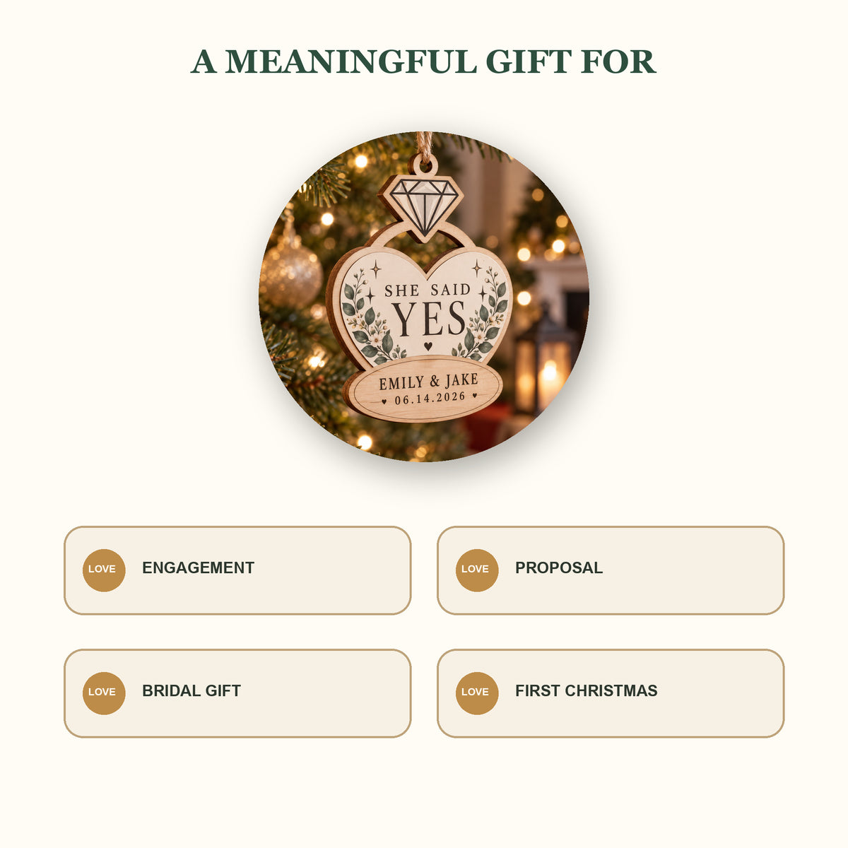 Personalized Engagement Ring Wood Ornament - Custom Keepsake - image 8