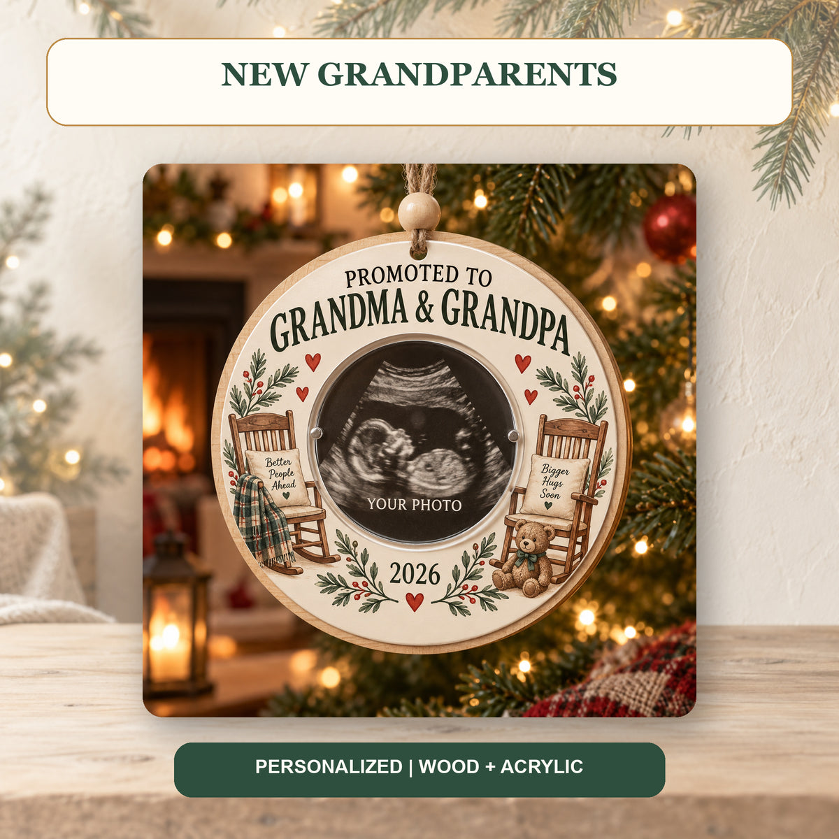 Personalized New Grandparents Wood Ornament - Custom Keepsake - image 2