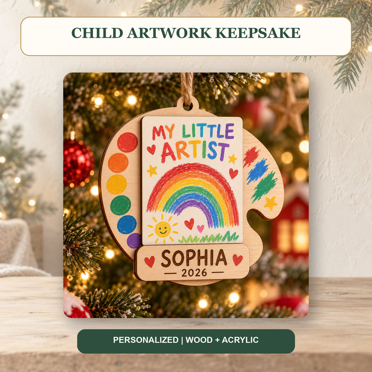 Personalized Child Artwork Wood Ornament - Custom Keepsake - image 2