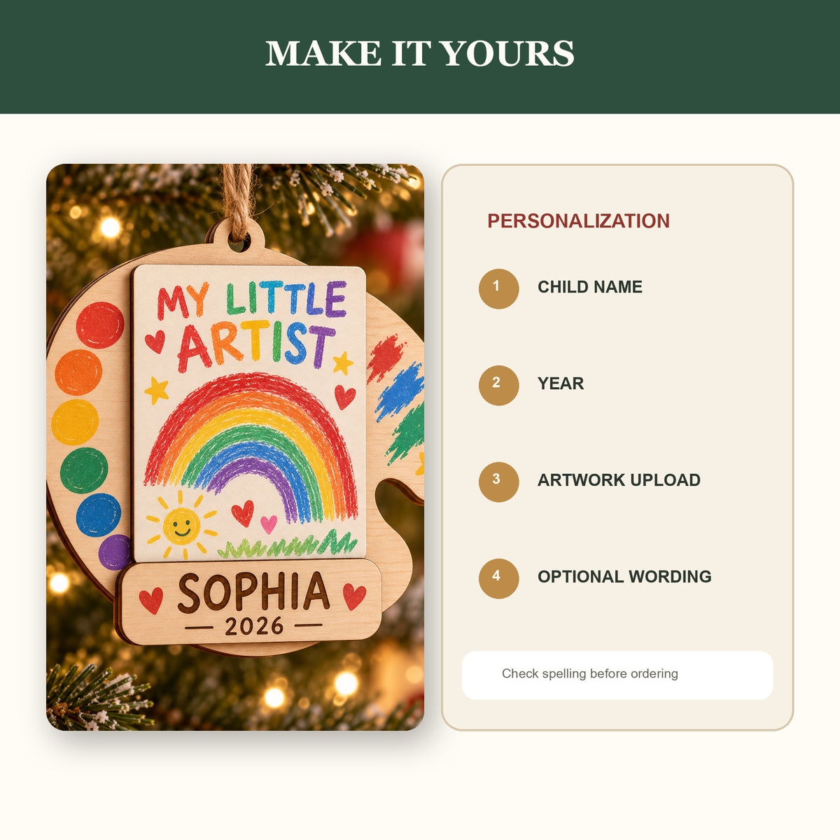 Personalized Child Artwork Wood Ornament - Custom Keepsake - image 5