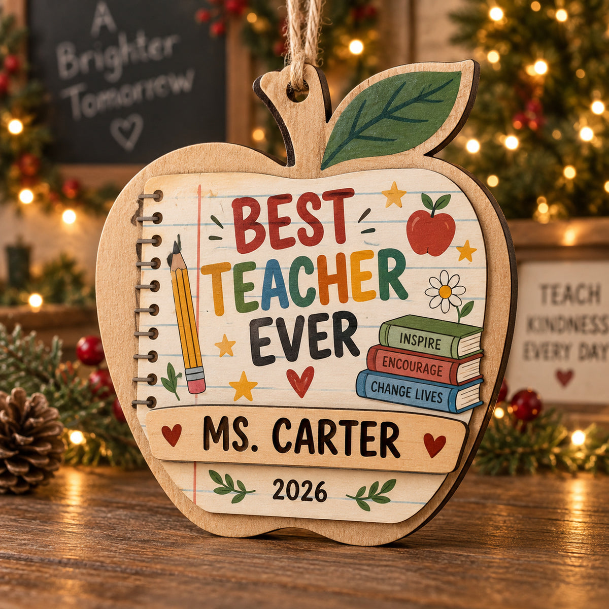 Personalized Teacher Wood Ornament - Custom Keepsake - image 1