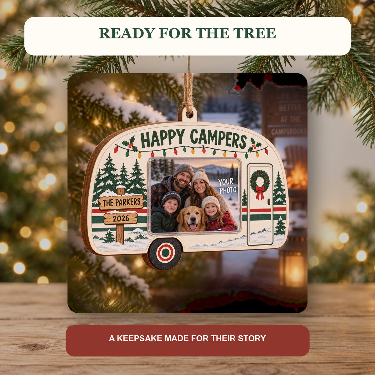 Personalized Happy Campers Wood Ornament - Custom Keepsake - image 6