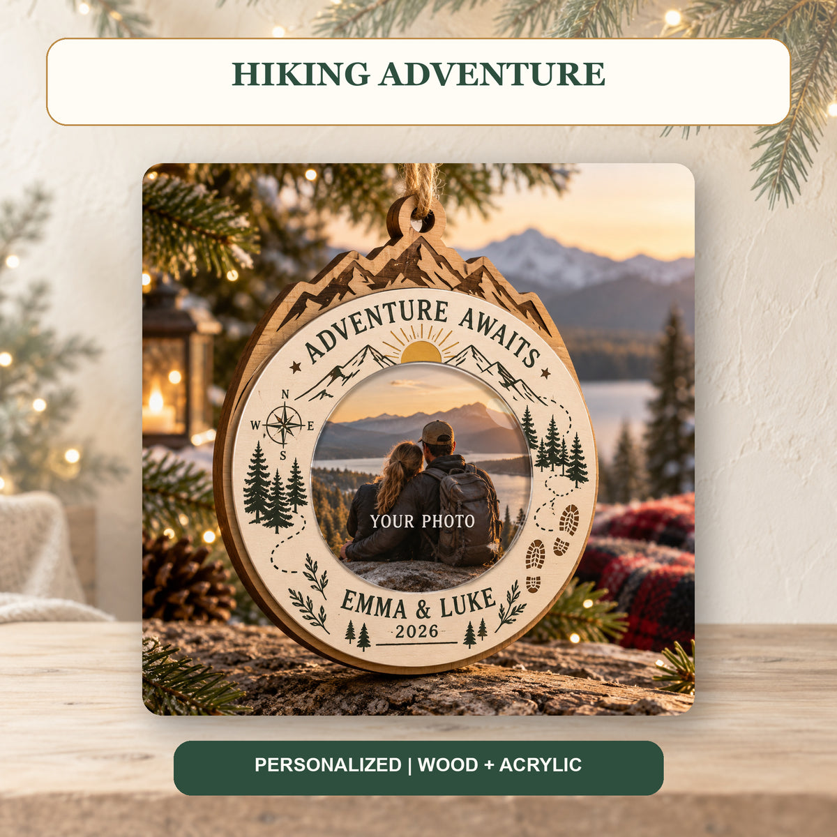 Personalized Hiking Adventure Wood Ornament - Custom Keepsake - image 2