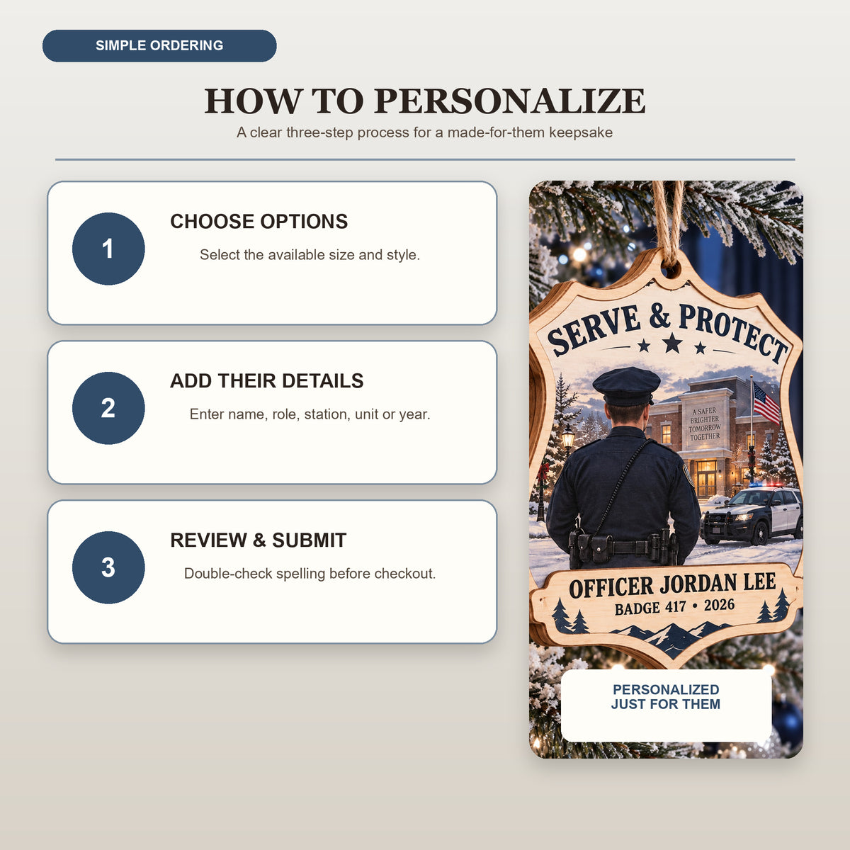 Personalized Police Officer Wood Ornament - Custom Keepsake - image 6