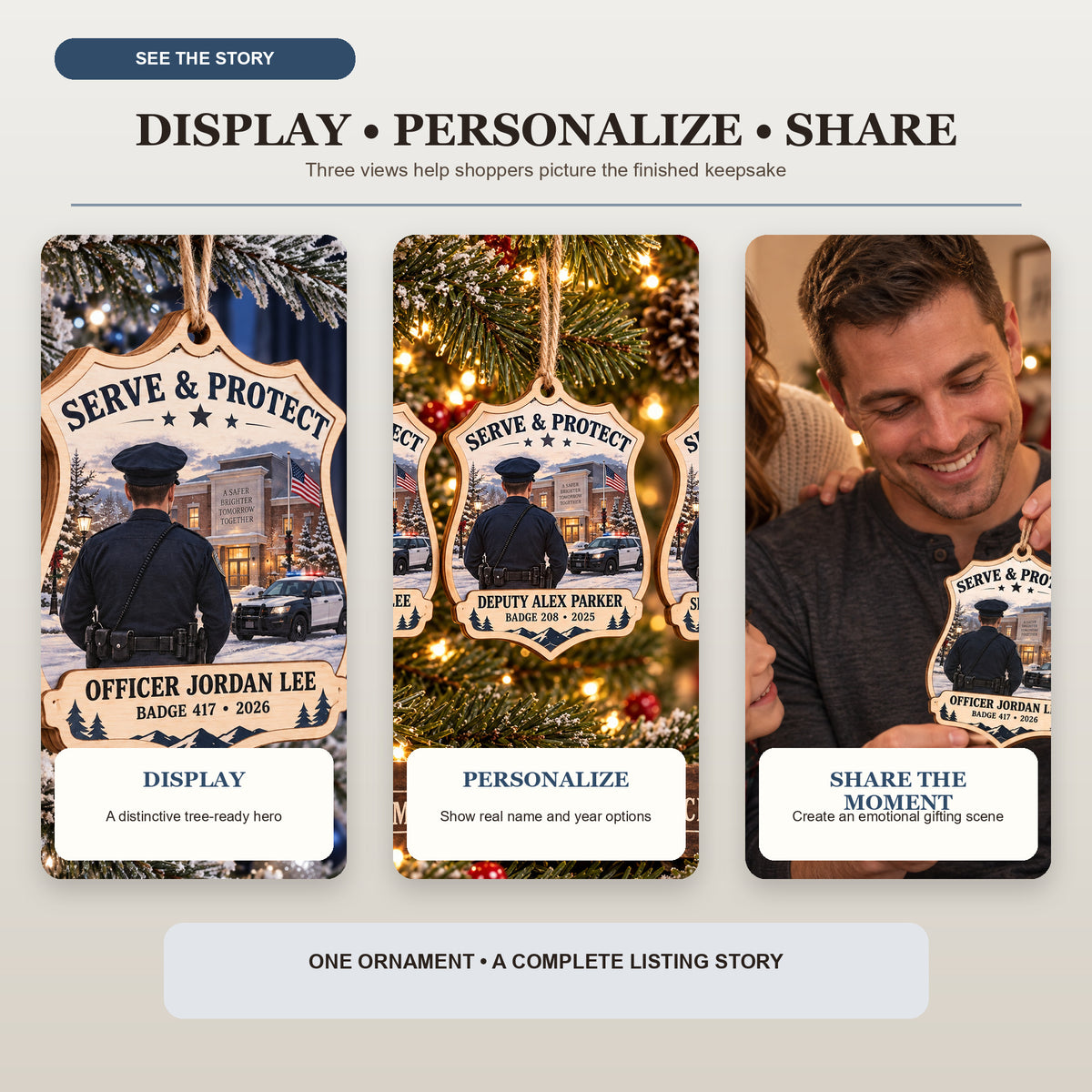 Personalized Police Officer Wood Ornament - Custom Keepsake - image 7