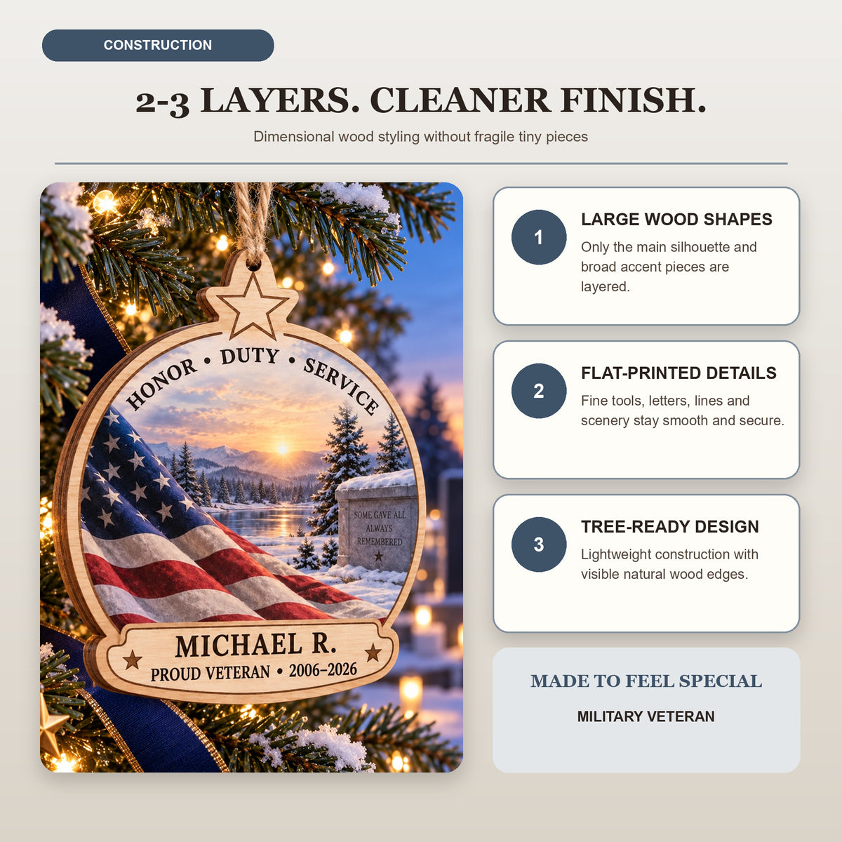 Personalized Military Veteran Wood Ornament - Custom Keepsake - image 4
