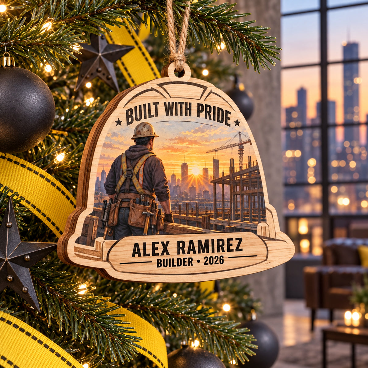 Personalized Construction Worker Wood Ornament - Custom Keepsake - image 1
