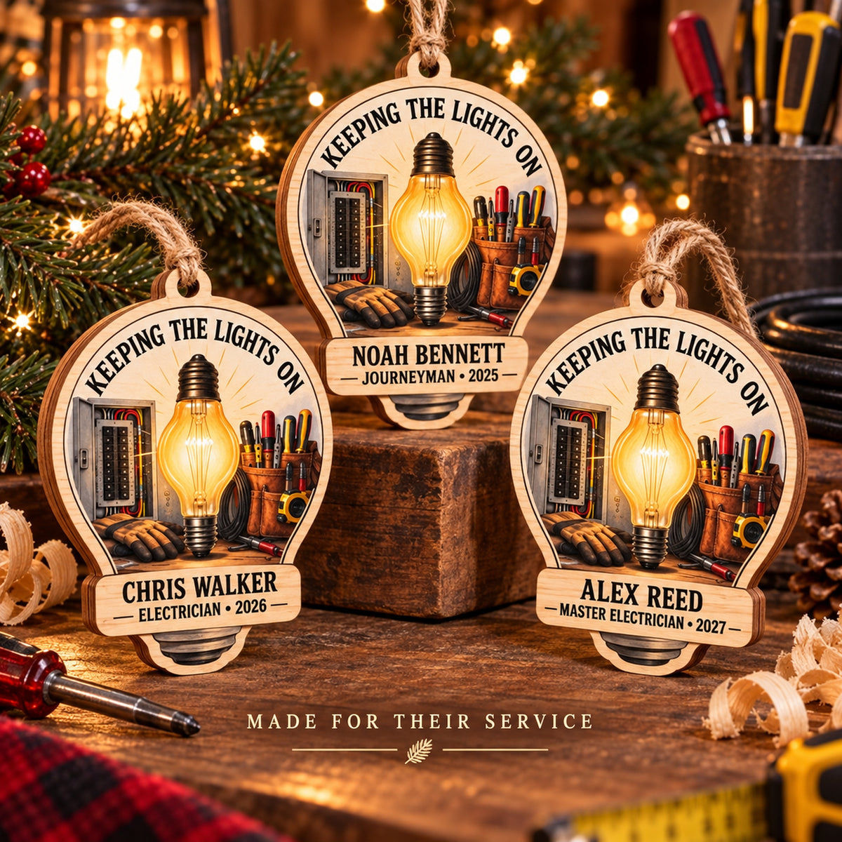Personalized Electrician Wood Ornament - Custom Keepsake - image 2