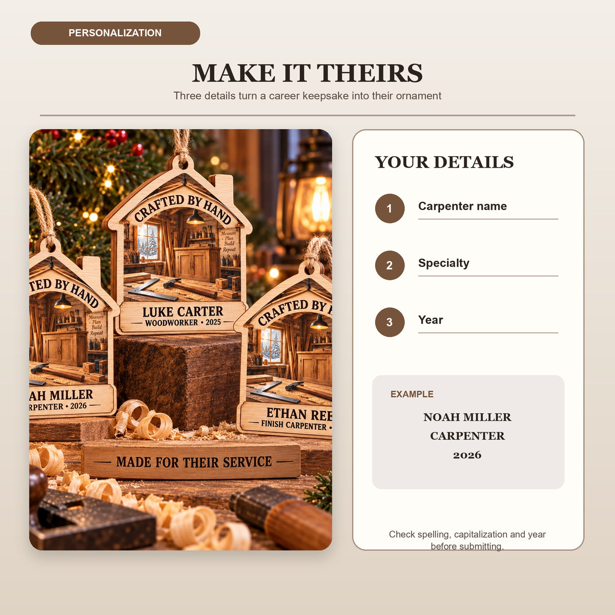 Personalized Carpenter Wood Ornament - Custom Keepsake - image 5