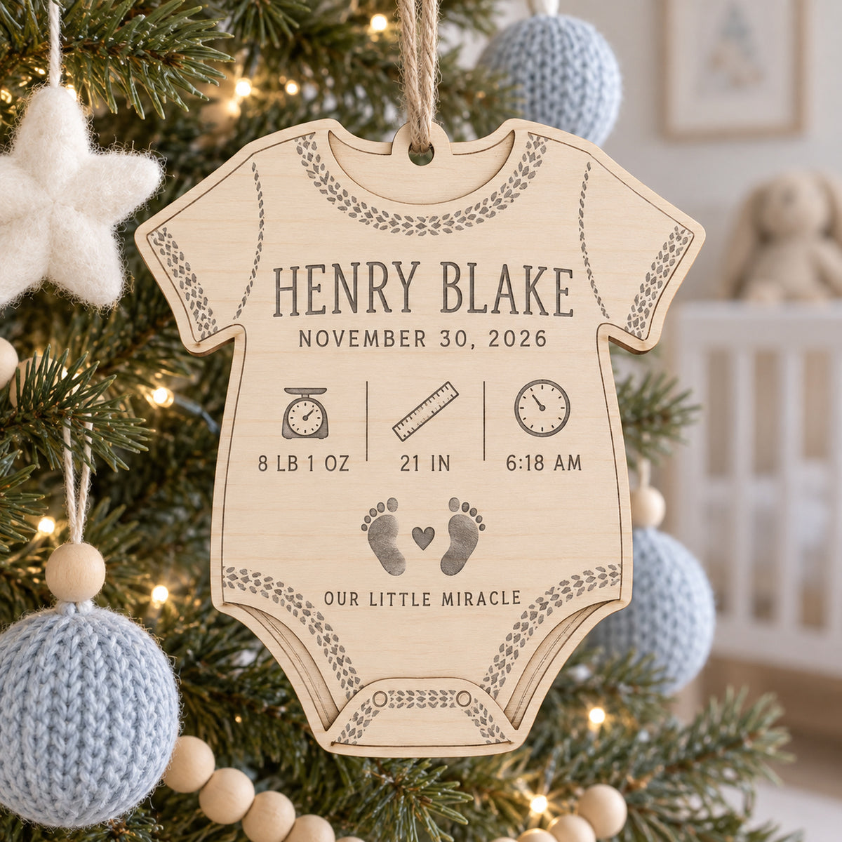 Personalized Onesie Birth Stats Wood Ornament - Custom Keepsake - image 1