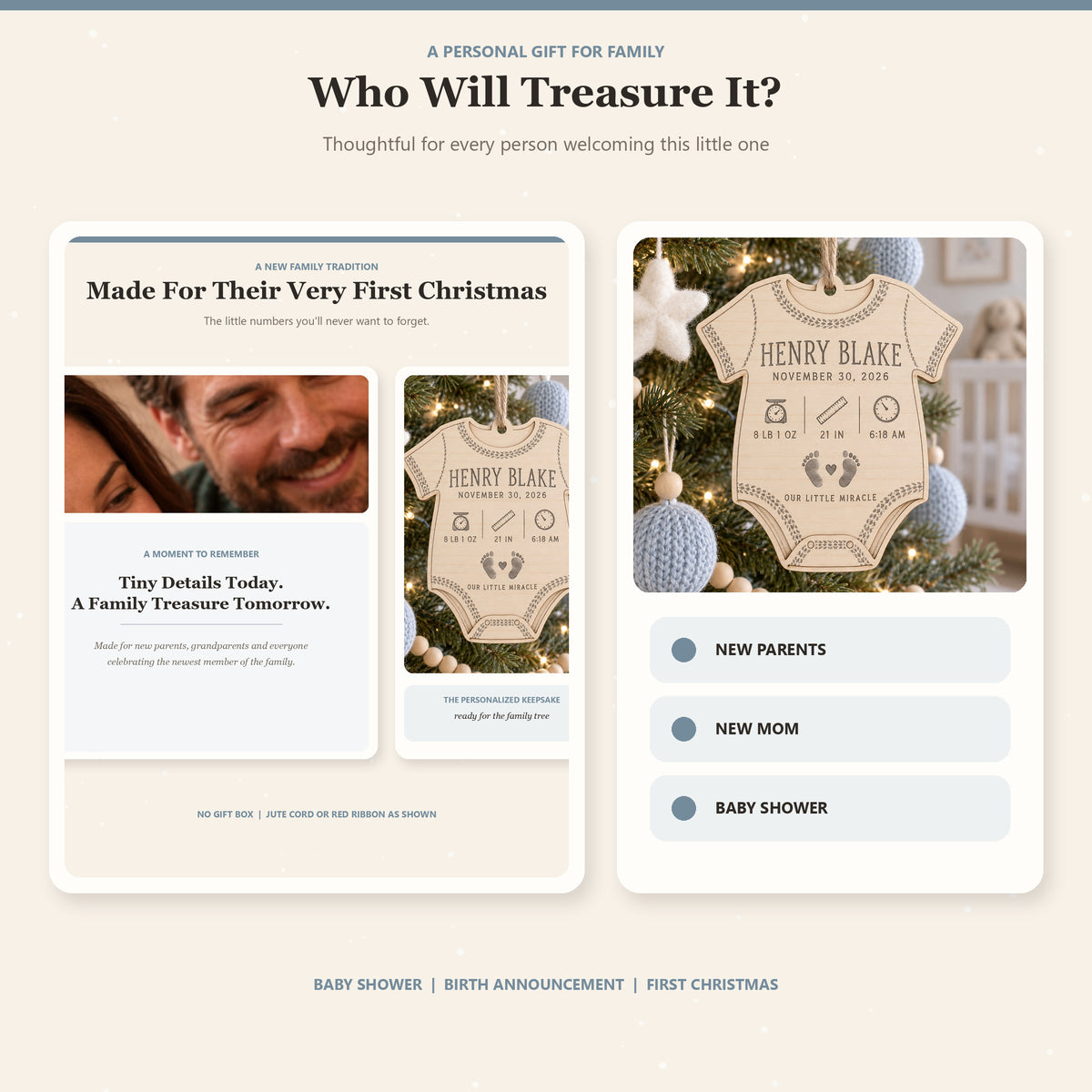 Personalized Onesie Birth Stats Wood Ornament - Custom Keepsake - image 7