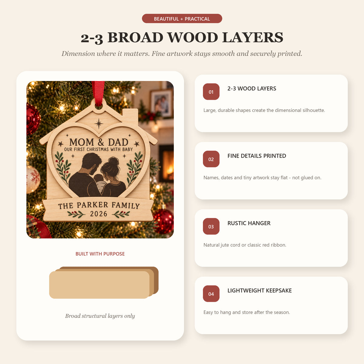 Personalized First Christmas Mom Dad Wood Ornament - Custom Keepsake - image 4
