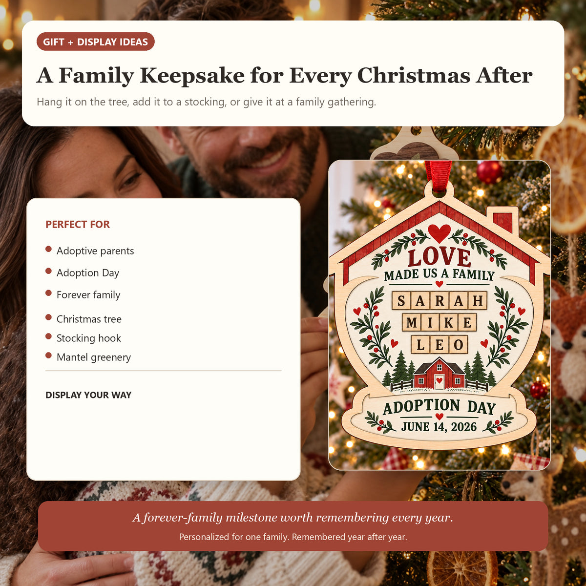 Personalized Adoption Family Wood Ornament - Custom Keepsake - image 8