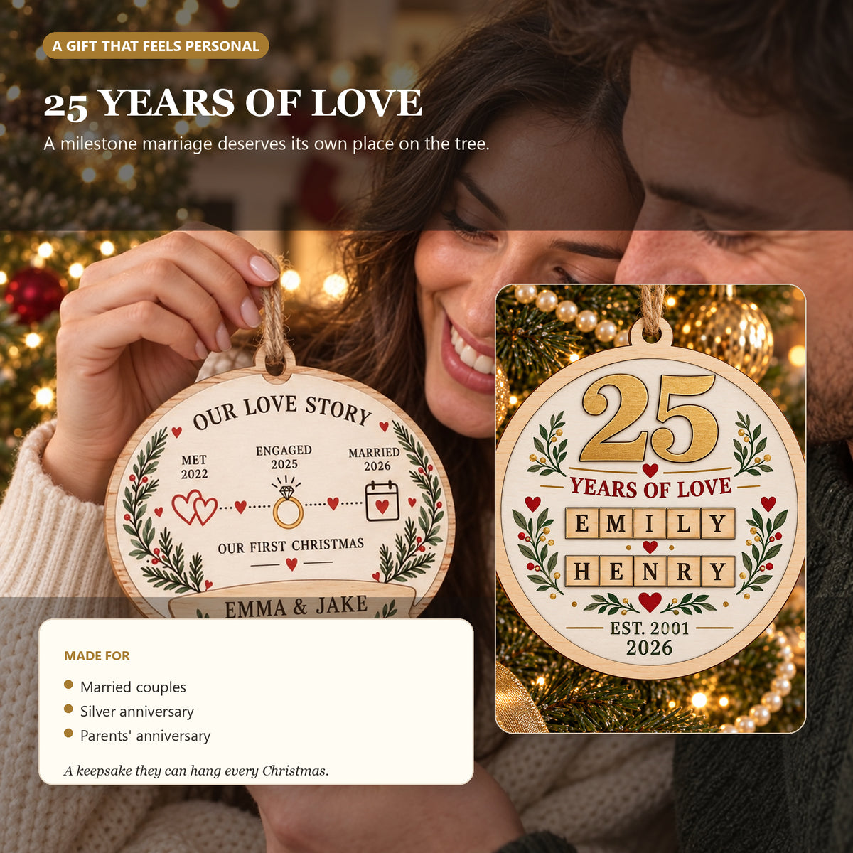 Personalized Anniversary Milestone Wood Ornament - Custom Keepsake - image 3