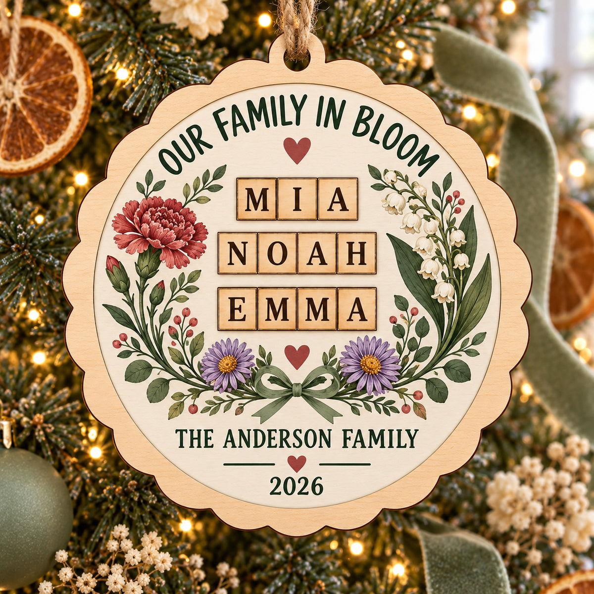 Personalized Family Birth Flowers Wood Ornament - Custom Keepsake - image 1
